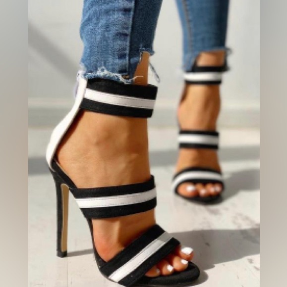 ChicMe: Women’s Stripes Open Toe Thin Heeled Sandals: Size 11 - Picture 1 of 6